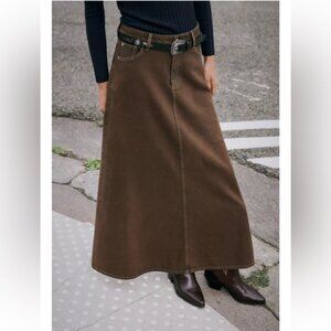 Zara Z1975 DENIM MIDI FLARE SKIRT